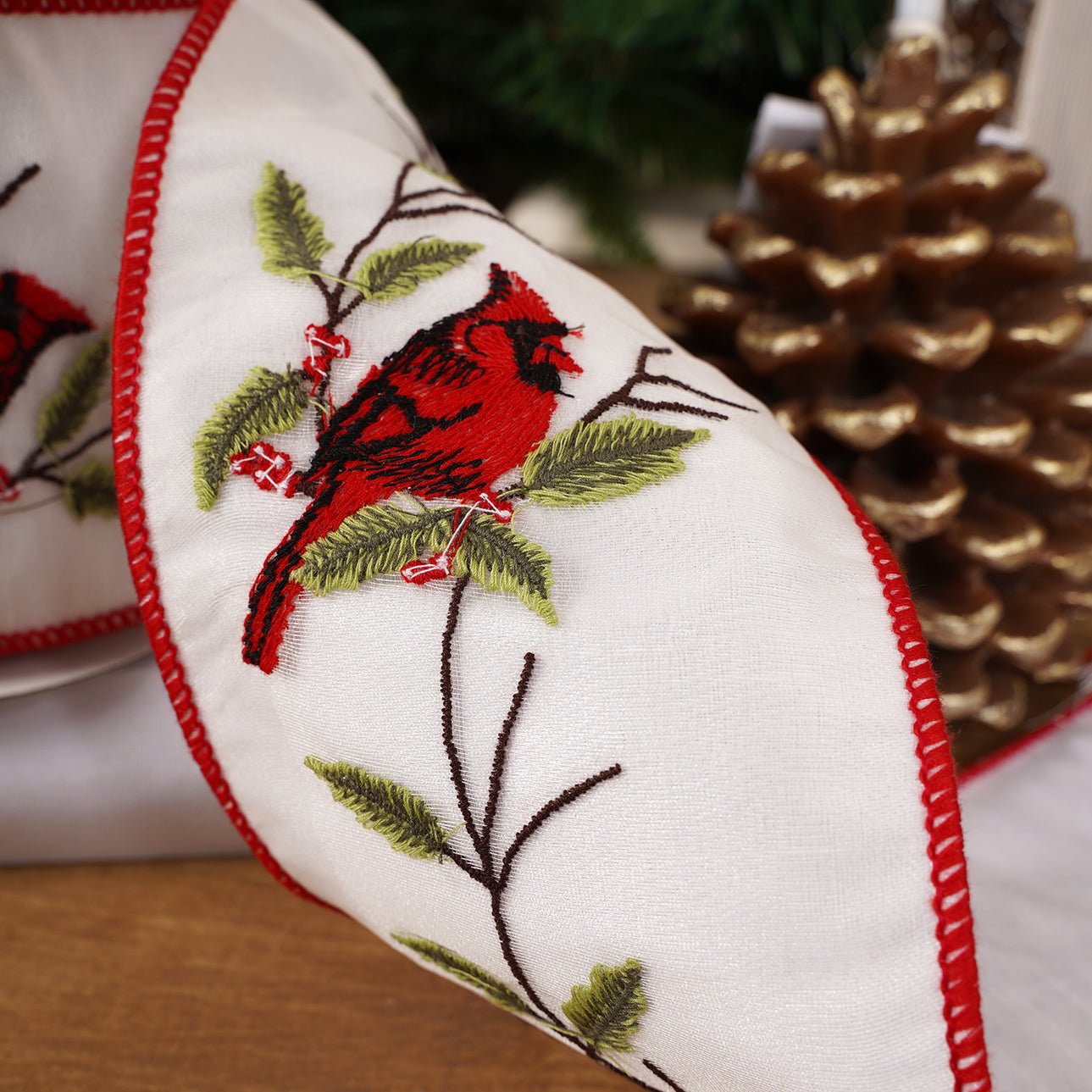 4X5 Sheer Cardinal Dupion Ribbon - Christmas Place
