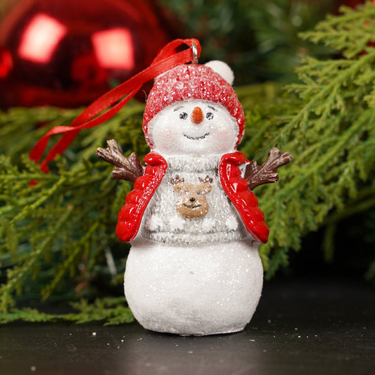Traditional Snowman Red Sweater Ornament - Christmas Place