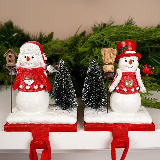 6IN RED WHITE SNOWMAN RED STOCKING HOLDER/2 - Christmas Place
