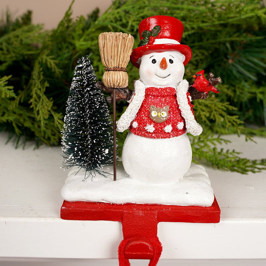 6IN RED WHITE SNOWMAN RED STOCKING HOLDER/2 - Christmas Place