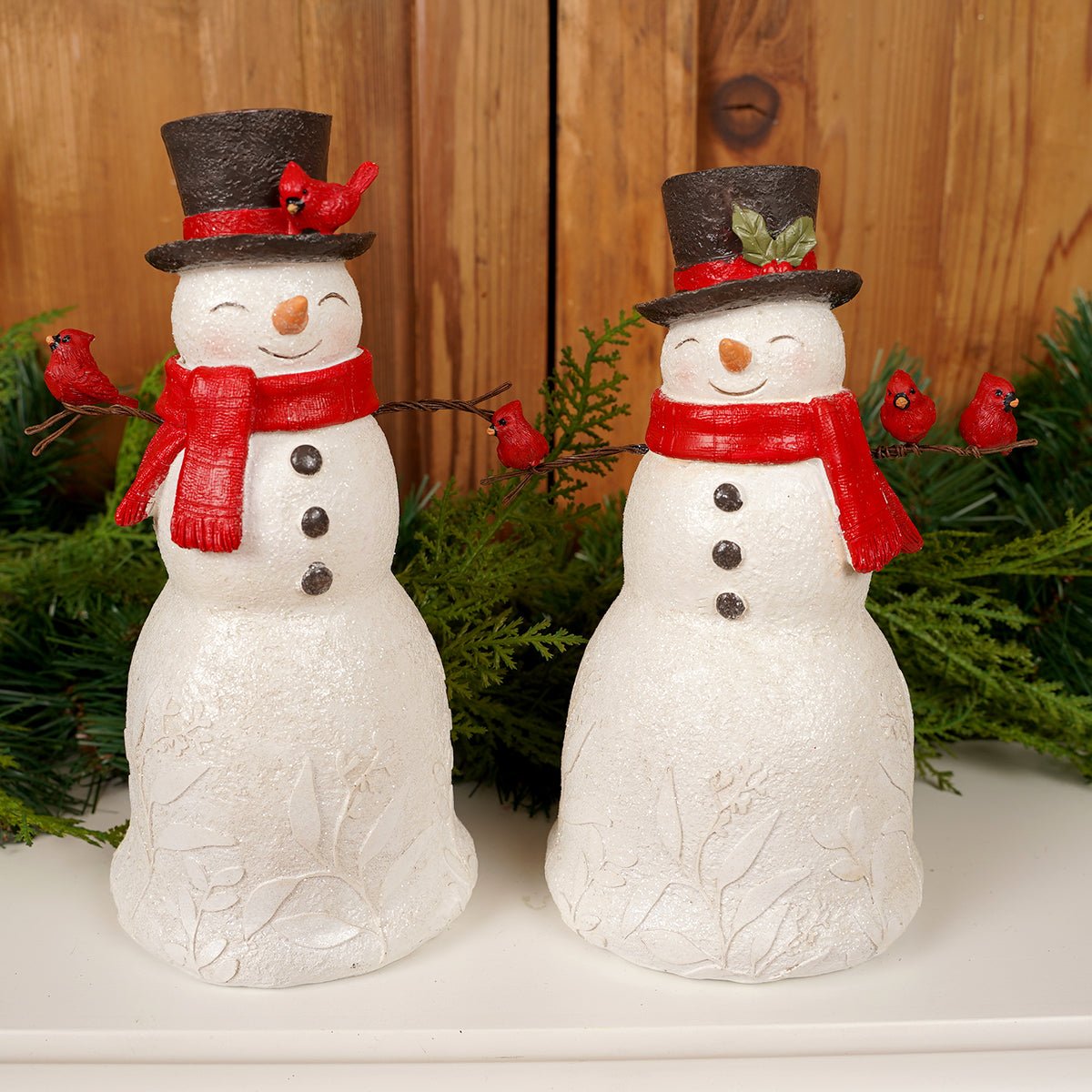 SNOWMAN WITH CARDINALS SET OF 2 - Christmas Place