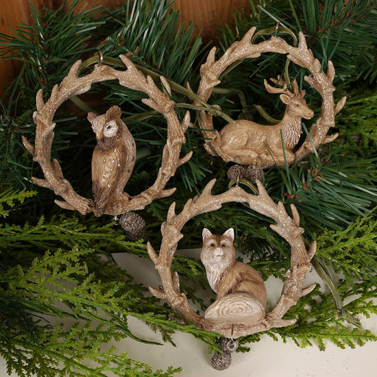 4IN WOODLAND ANTLER WREATH ORN/3 - Christmas Place