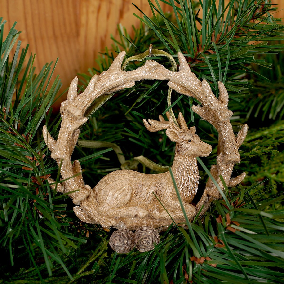 4IN WOODLAND ANTLER WREATH ORN/3 - Christmas Place
