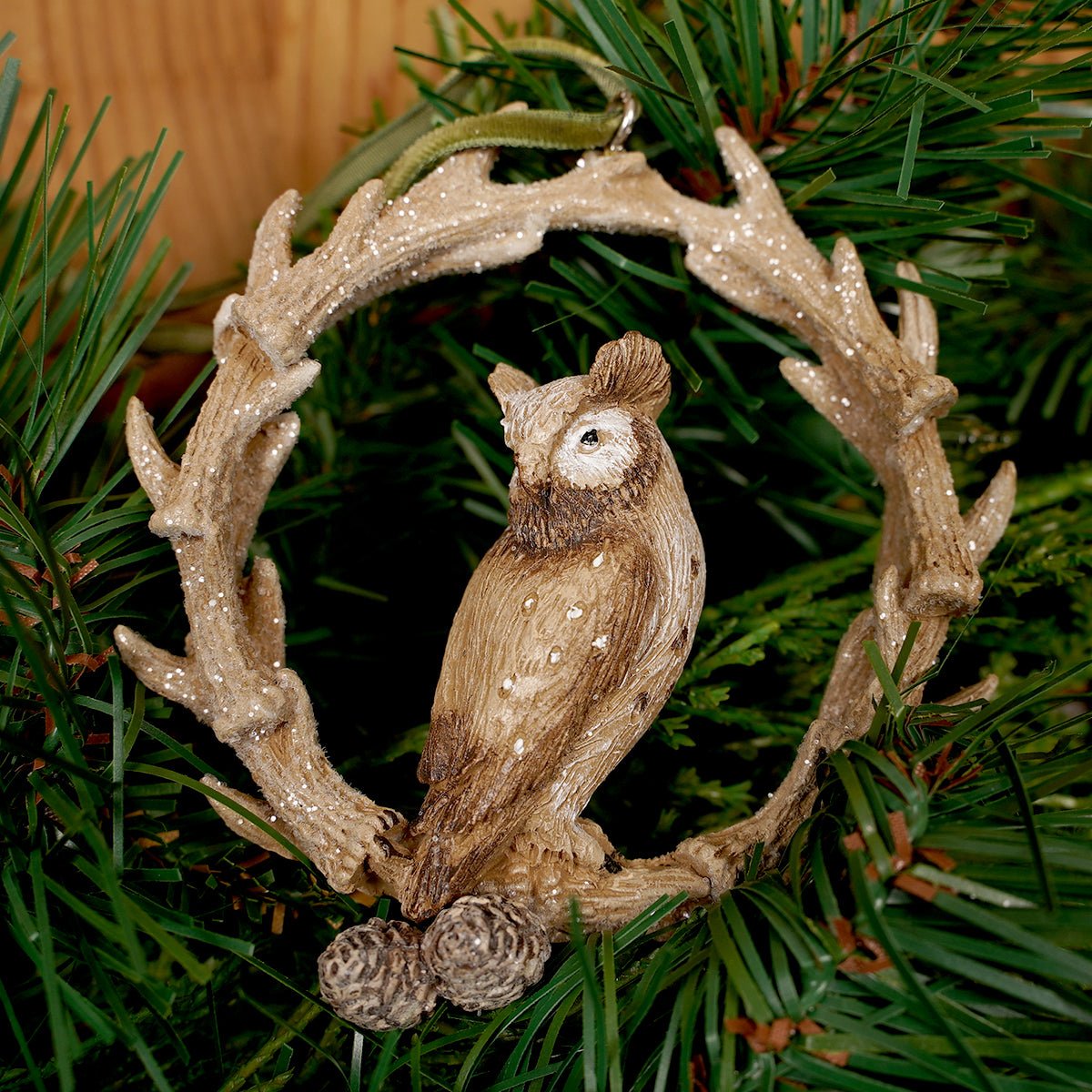 4IN WOODLAND ANTLER WREATH ORN/3 - Christmas Place