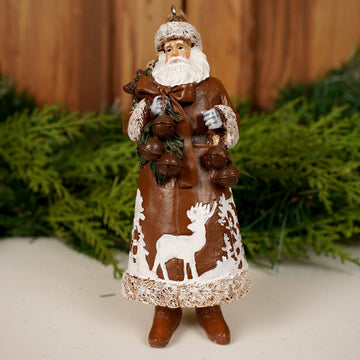 5IN WOODLAND SANTA WITH BELLS ORN - Christmas Place