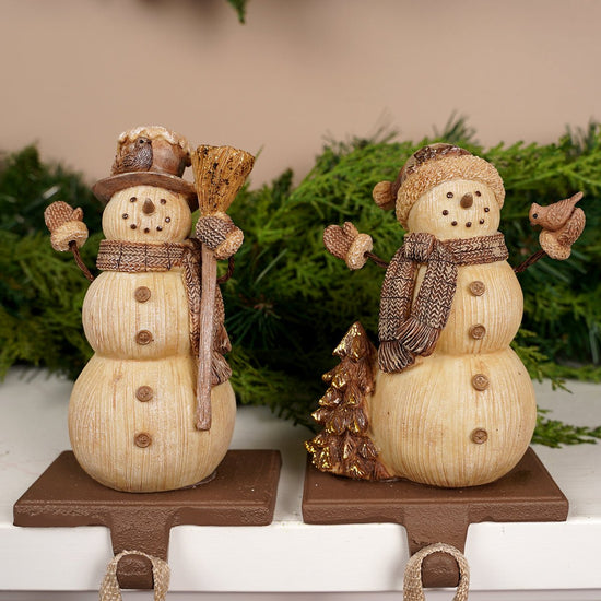 7IN CARVED WOOD SNOWMAN STOCKING HOLDER/2 - Christmas Place