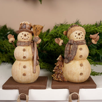 7IN CARVED WOOD SNOWMAN STOCKING HOLDER/2 - Christmas Place