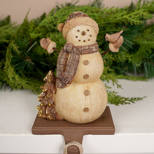 7IN CARVED WOOD SNOWMAN STOCKING HOLDER/2 - Christmas Place