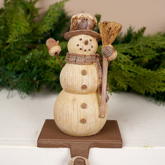 7IN CARVED WOOD SNOWMAN STOCKING HOLDER/2 - Christmas Place