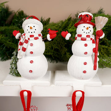 7IN RED WHITE SNOWMAN WHITE STOCKING HOLDER/2 - Christmas Place