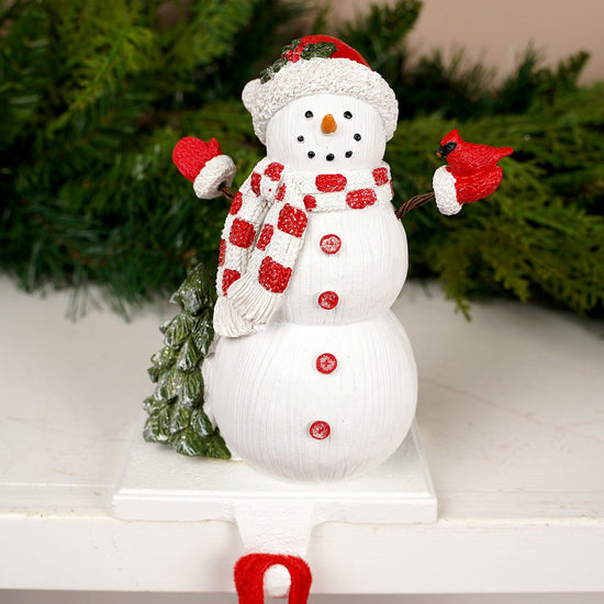 7IN RED WHITE SNOWMAN WHITE STOCKING HOLDER/2 - Christmas Place