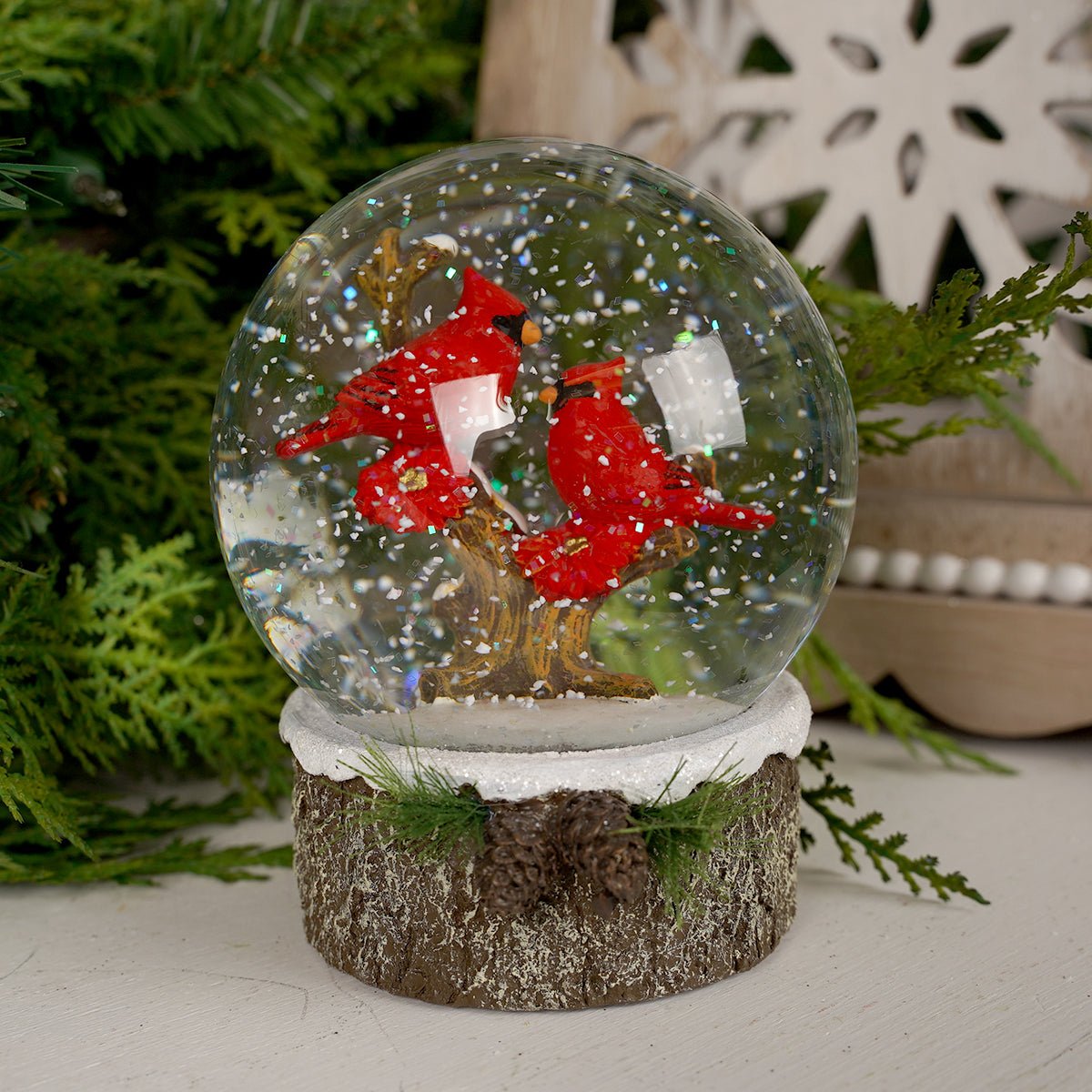 5IN CARDINALS ON BRANCH WATERGLOBE - Christmas Place