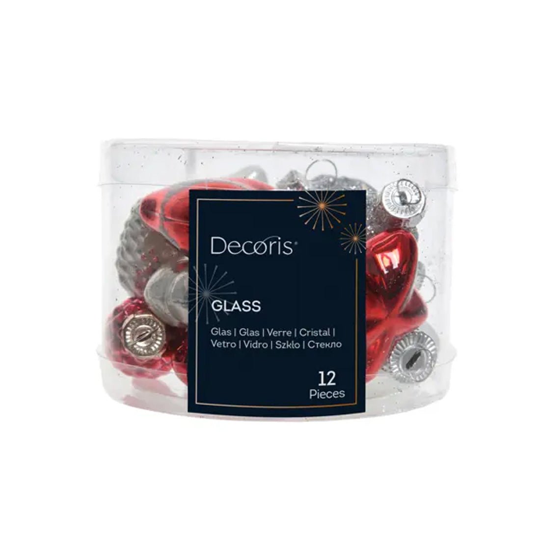 Red White Glass Glitter Mix Mini Ornaments - Christmas Place