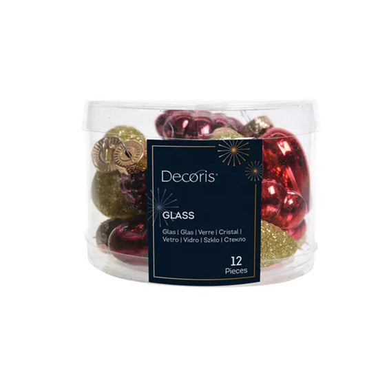 Red Gold Glass Glitter Mix Mini Ornaments