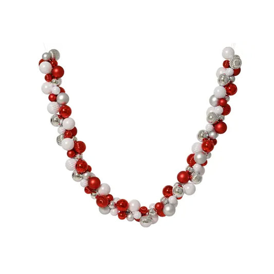 71Inch Red White Silver Ball Garland