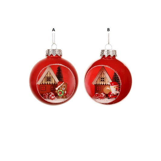 Red White Bear Santa Ball Ornament