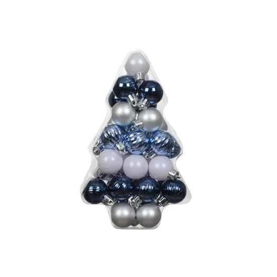 Blue White Silver Tree Boxed Mini Ball Ornaments - Christmas Place