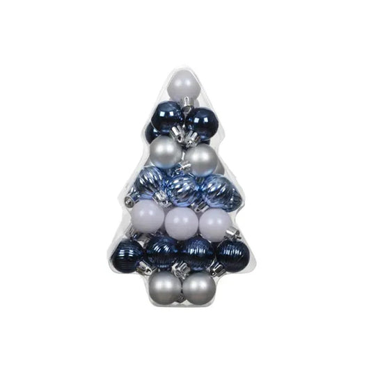 Blue White Silver Tree Boxed Mini Ball Ornaments - Christmas Place