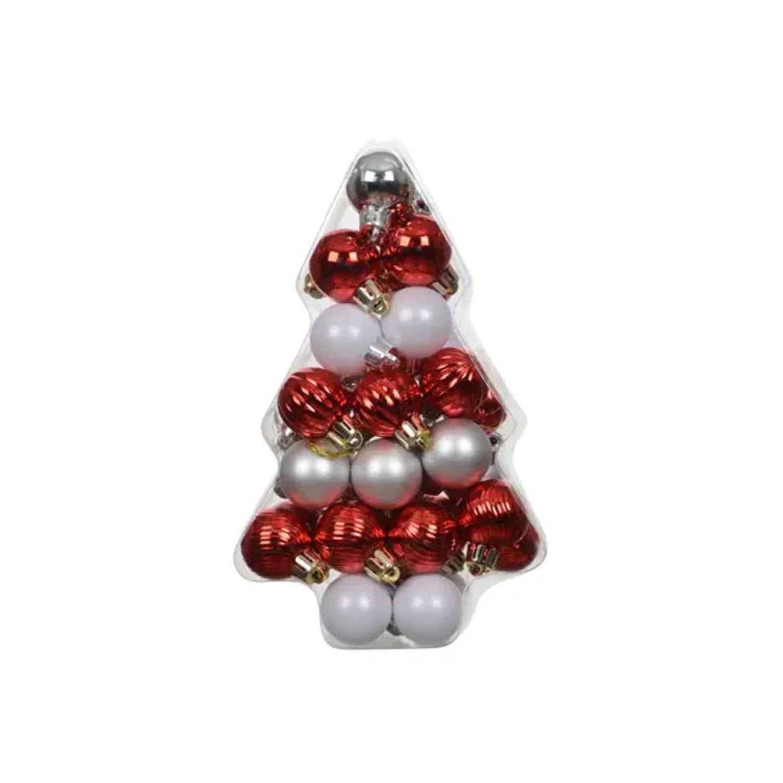 Red White Silver Tree Boxed Mini Ball Ornaments - Christmas Place