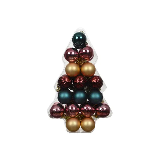 Blush Red Green Gold Tree Boxed Mini Ball Ornaments