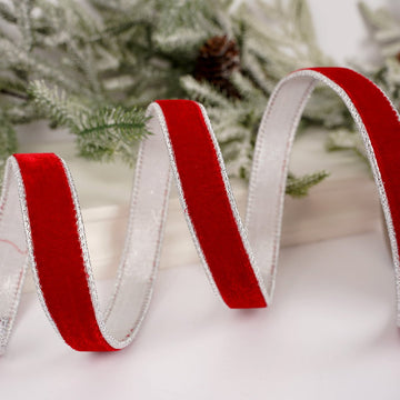 1Inch Red Velvet Metallic Silver Ribbon - Christmas Place