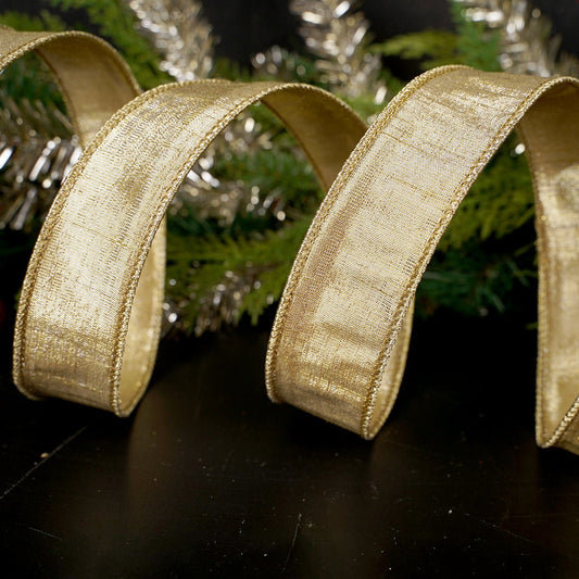 Light Gold Metallic Dupion Ribbon - Christmas Place