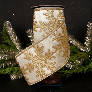 5.25Inch Light Gold Metallic Snowflake Ribbon - Christmas Place
