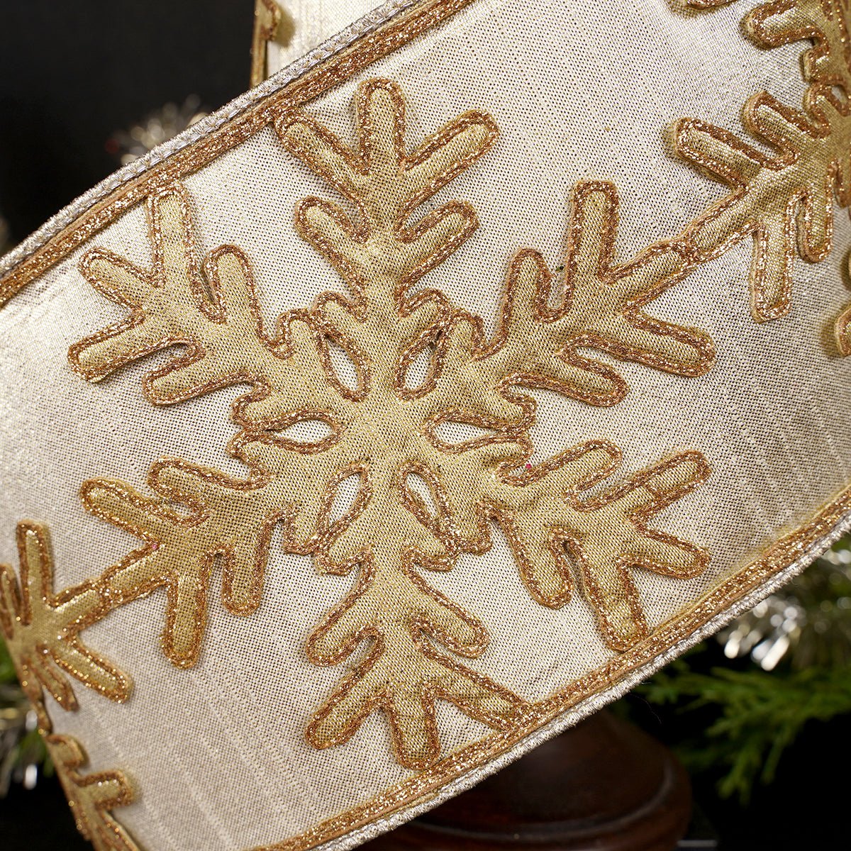 5.25Inch Light Gold Metallic Snowflake Ribbon - Christmas Place