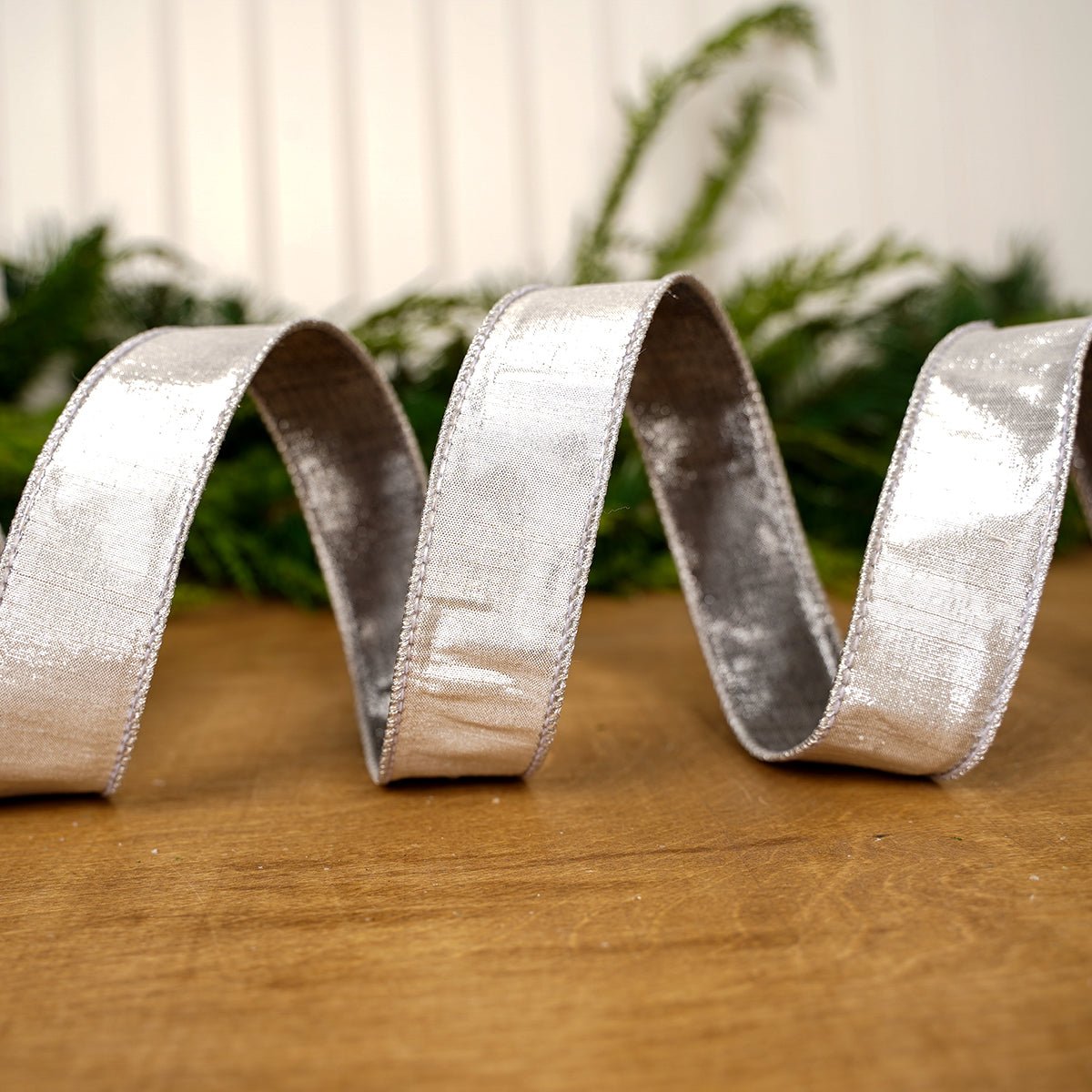 Silver Pewter Metallic Dupion Ribbon - Christmas Place
