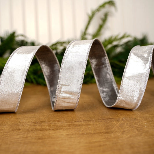 Silver Pewter Metallic Dupion Ribbon - Christmas Place