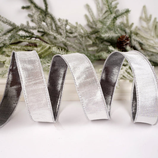 Silver Pewter Metallic Dupion Ribbon - Christmas Place
