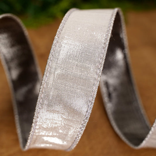 Silver Pewter Metallic Dupion Ribbon - Christmas Place