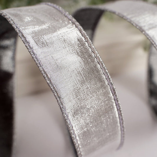 Silver Pewter Metallic Dupion Ribbon - Christmas Place
