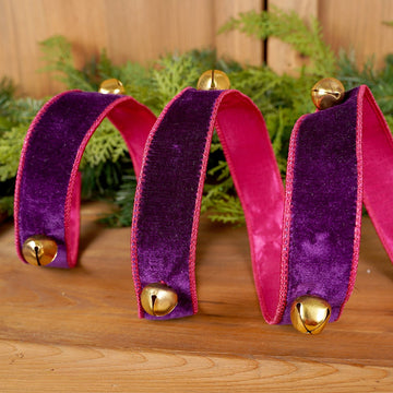 1.5Inch Deep Purple Velvet Gold Jingle Bell Ribbon - Christmas Place