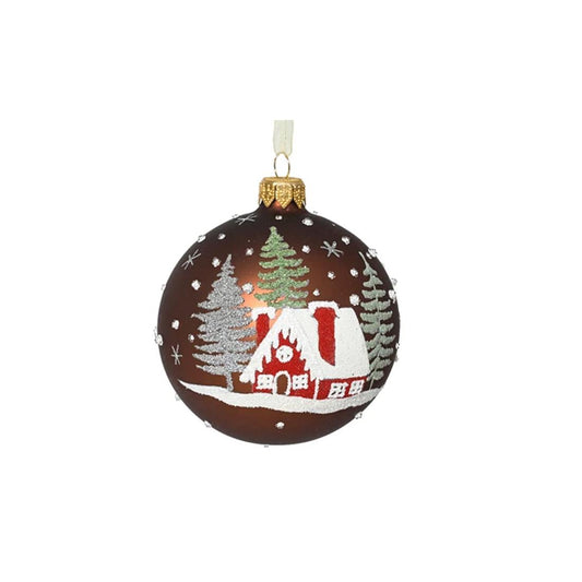 Glass Winter Cabin Ball Ornament