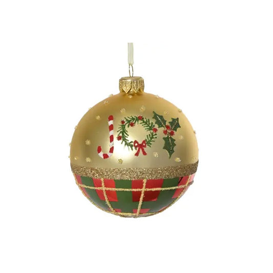 Gold Tartan Joy Ball Ornament - Christmas Place