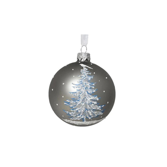 Glass Champagne Snow Tree Ball Ornament