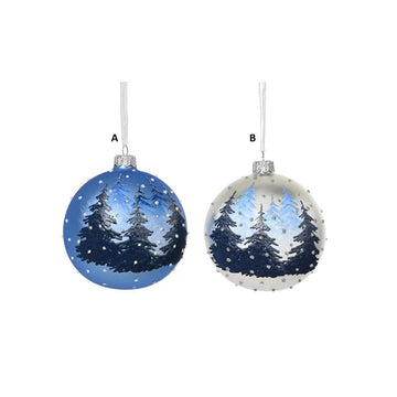 Glass Blue White Tree Landscape Ball