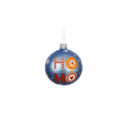 Glass Blue Ho Ho Ball Ornament