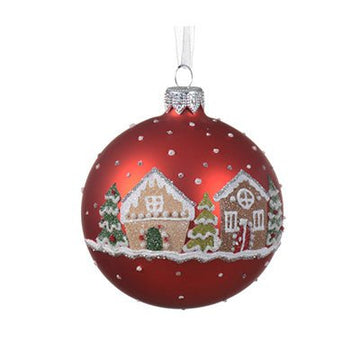 Red Gingerbread House Ball Ornament - Christmas Place