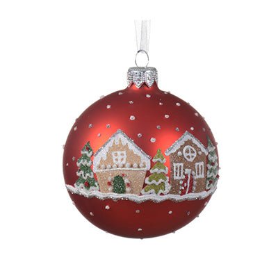 Red Gingerbread House Ball Ornament - Christmas Place