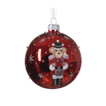 Glass Nutcracker Bear Ball Ornament