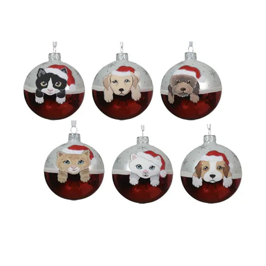 Pet With Santa Hat Ball Ornament - Christmas Place