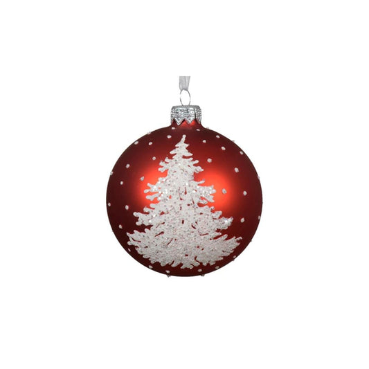 Glass Red White Tree Ball Ornament