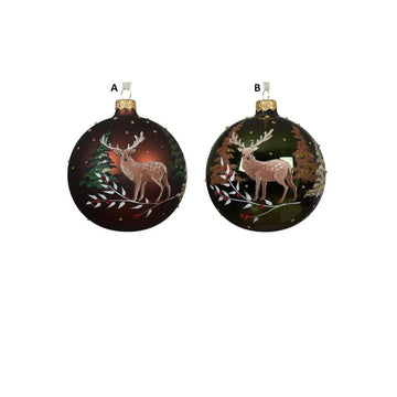 Glass Deer With Antlers Ball Ornament