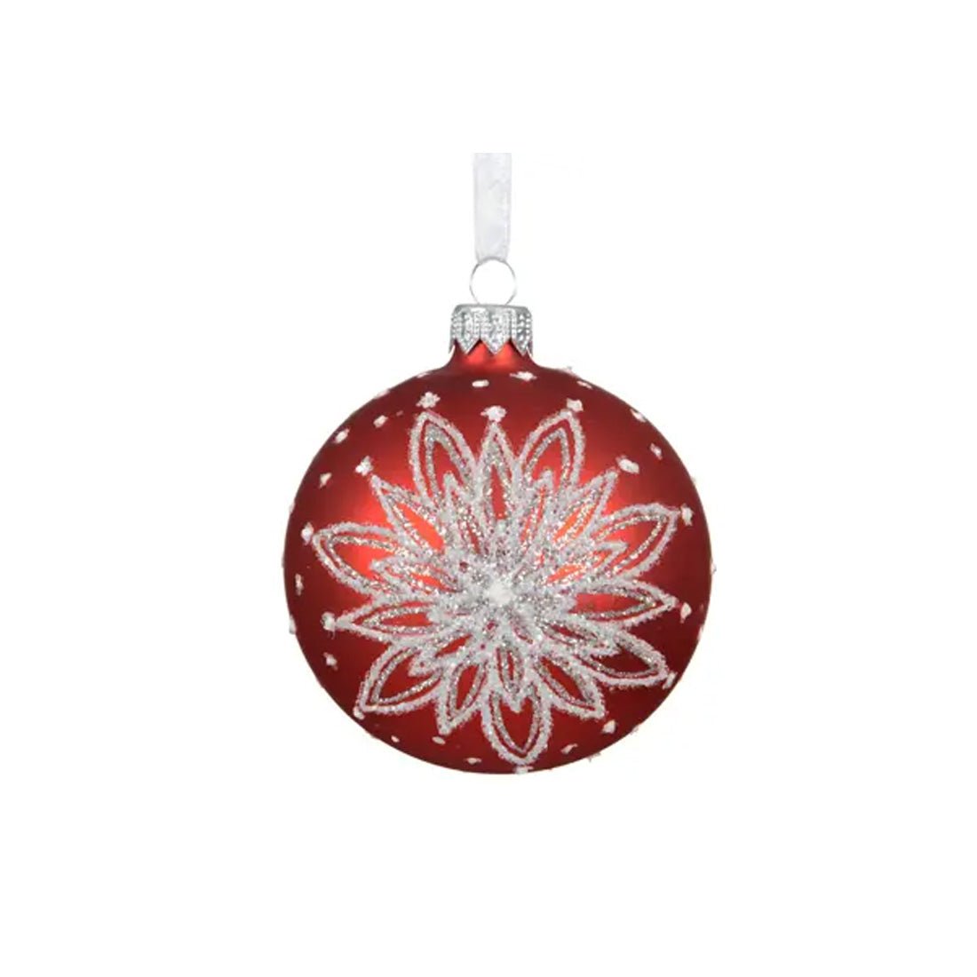Red Silver Glitter Flower Ornament - Christmas Place