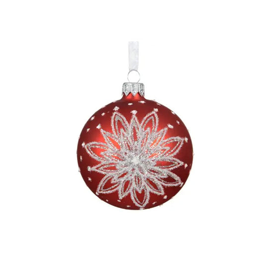 Red Silver Glitter Flower Ornament - Christmas Place