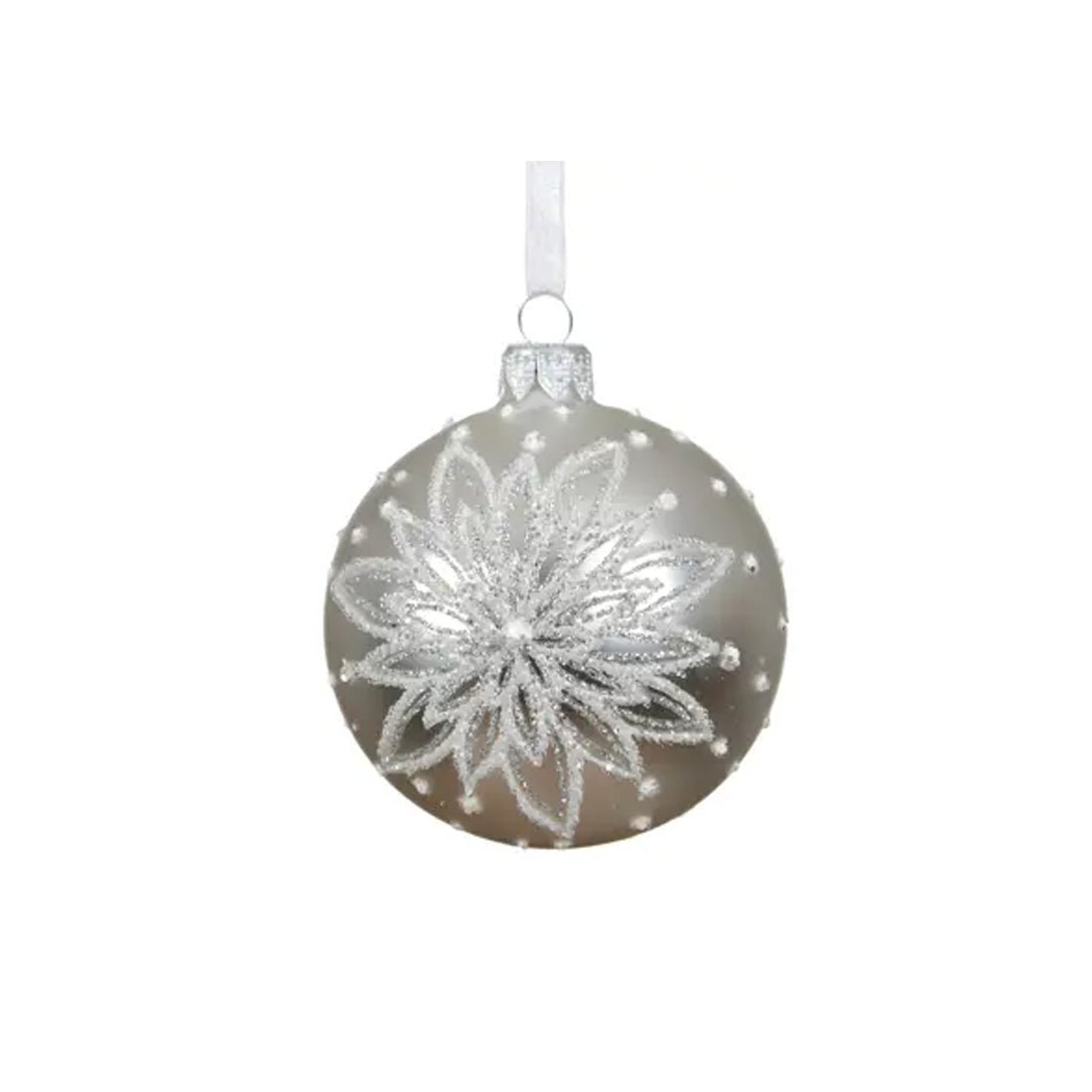 Silver Glitter Flower Ball Ornament - Christmas Place