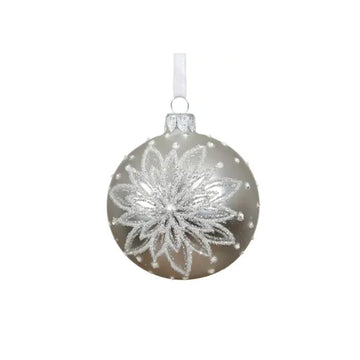 Silver Glitter Flower Ball Ornament - Christmas Place