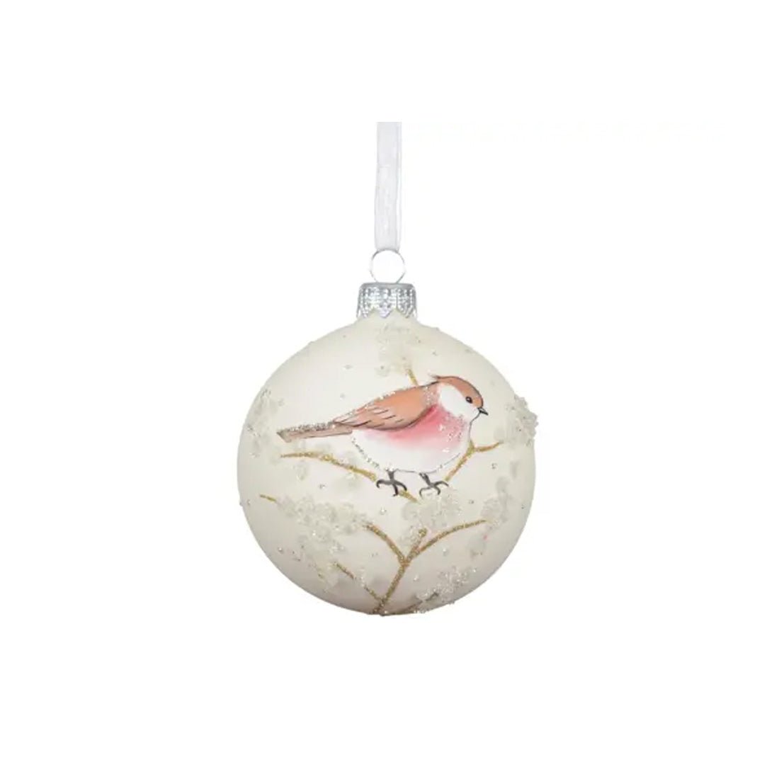 White Chickadee Ball Ornament - Christmas Place
